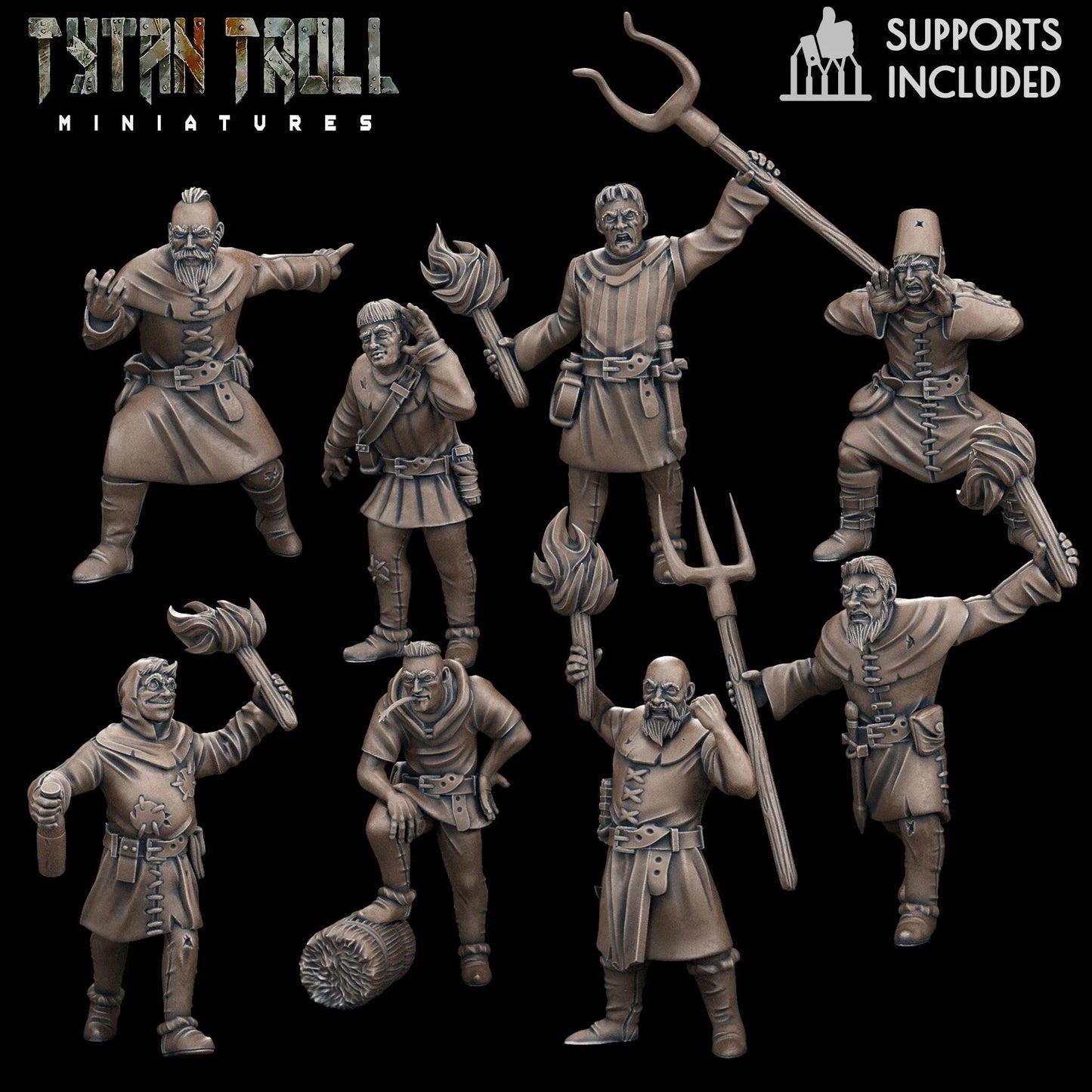 Village Mob Miniature - set of 8 - 32mm