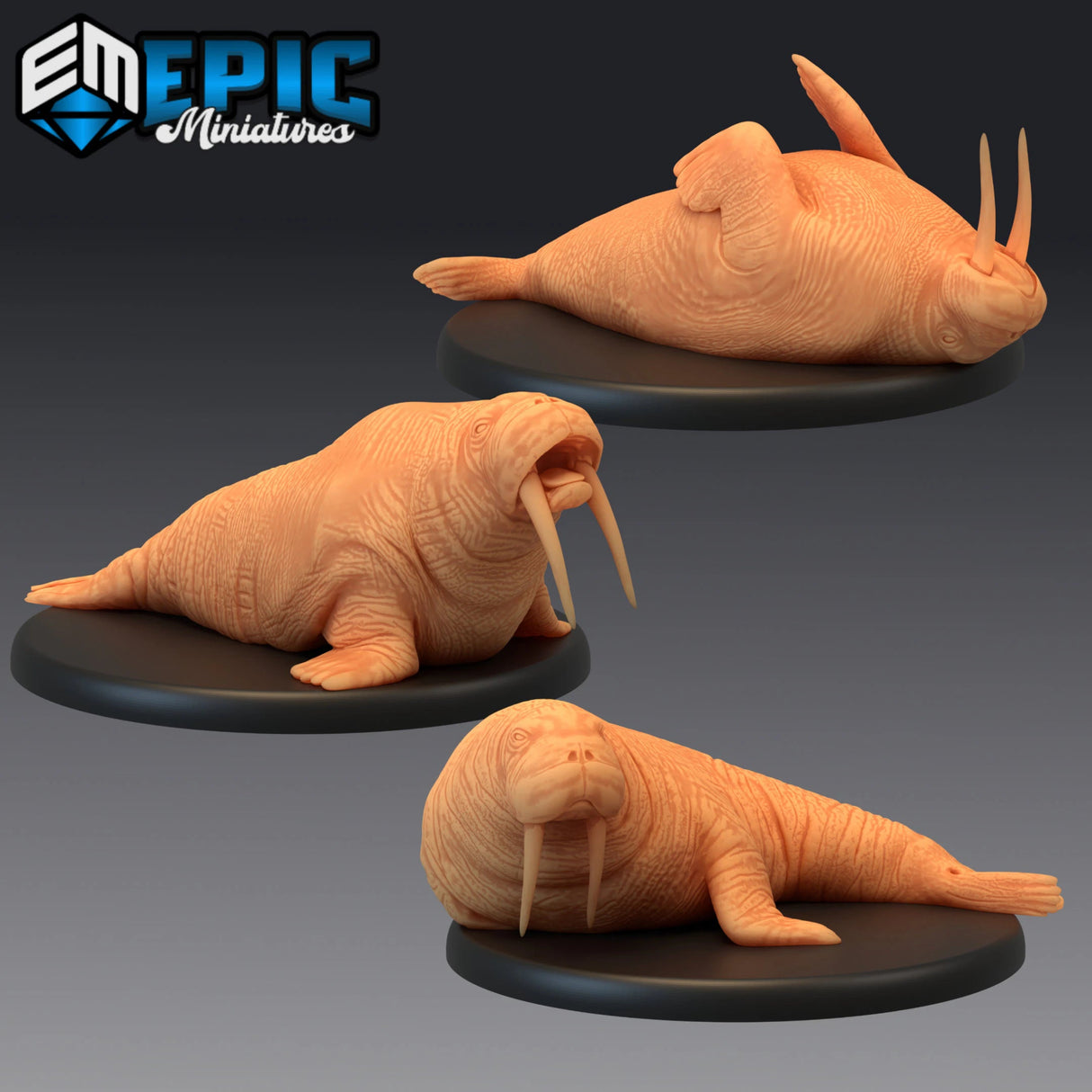 Walrus Animal Miniature | Set of 3 - Tabletop RPG & D&D miniature. Perfect for wargaming & collectors