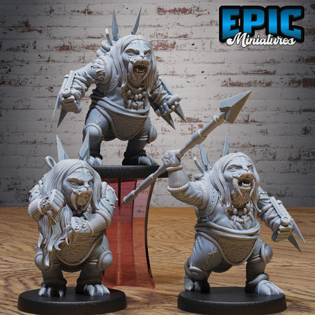 Walrus Folk Huntress Miniature | Set of 3 - Tabletop RPG & D&D miniature. Perfect for wargaming & collectors