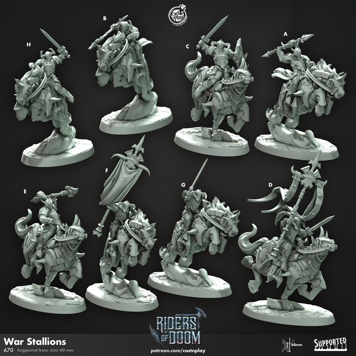War Stallions, Riders of Doom Miniature | A - Tabletop RPG & D&D miniature. Perfect for wargaming & collectors