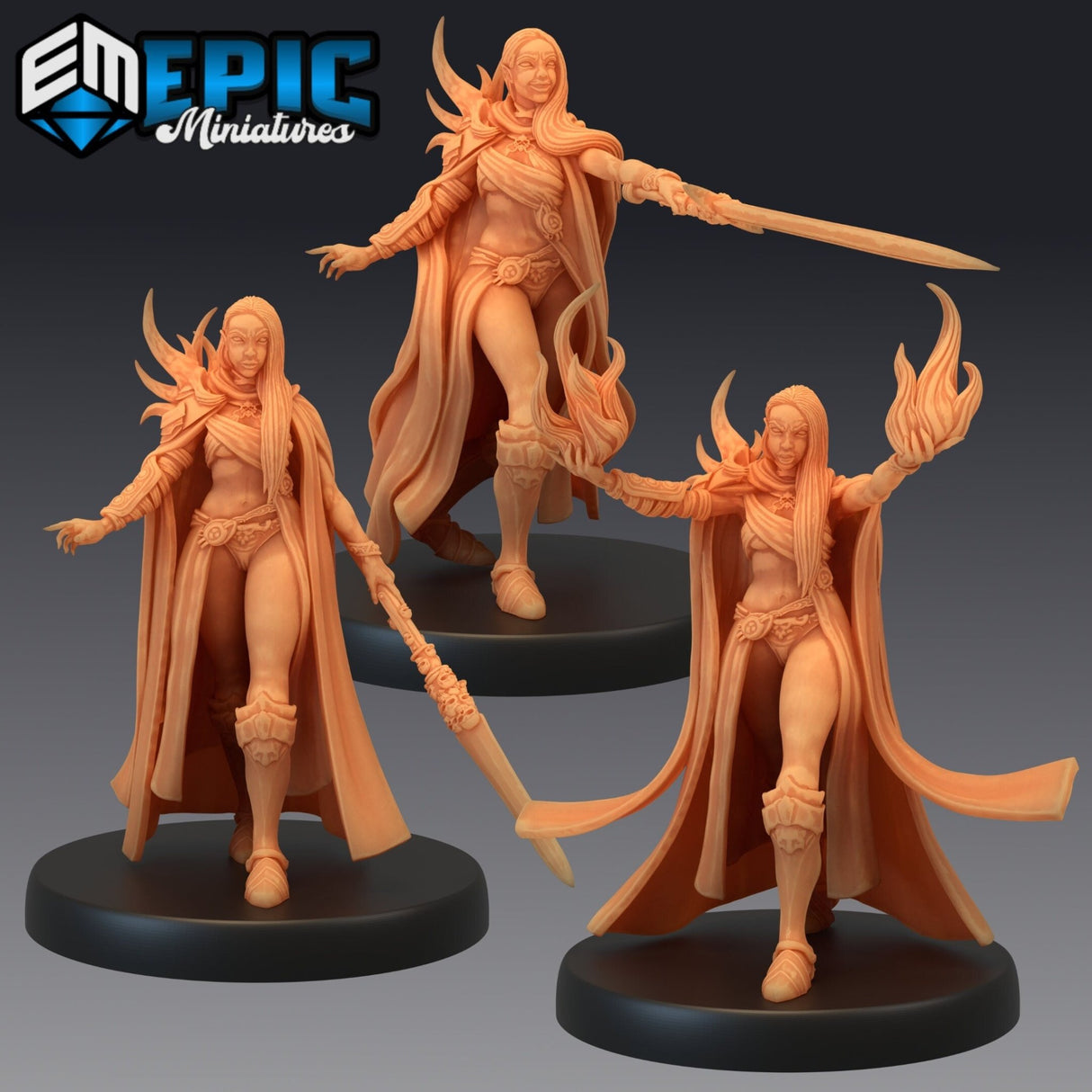 Warlock Elf Miniature | Set of 3 - Tabletop RPG & D&D miniature. Perfect for wargaming & collectors
