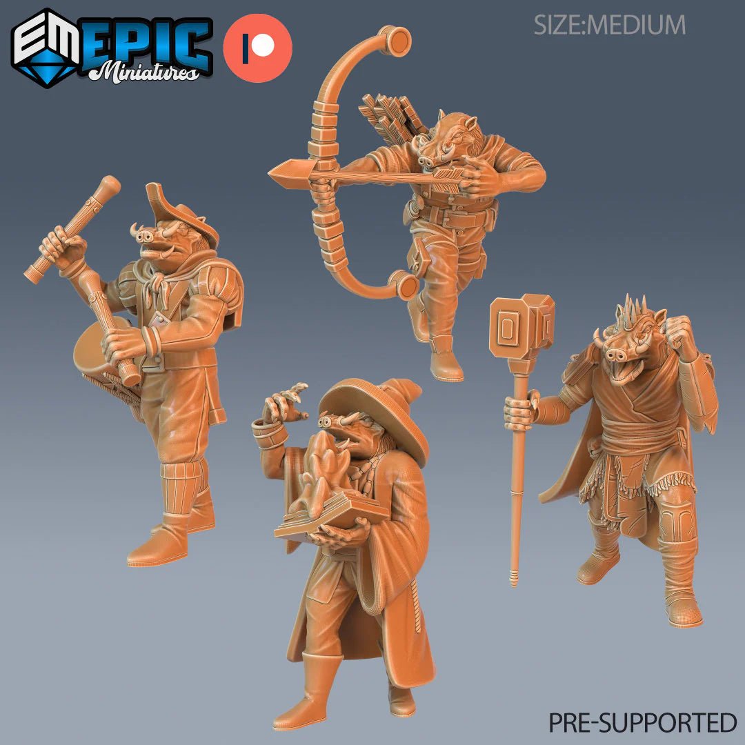 Wart Hog Set 2 Miniature | Set of 4 - Tabletop RPG & D&D miniature. Perfect for wargaming & collectors