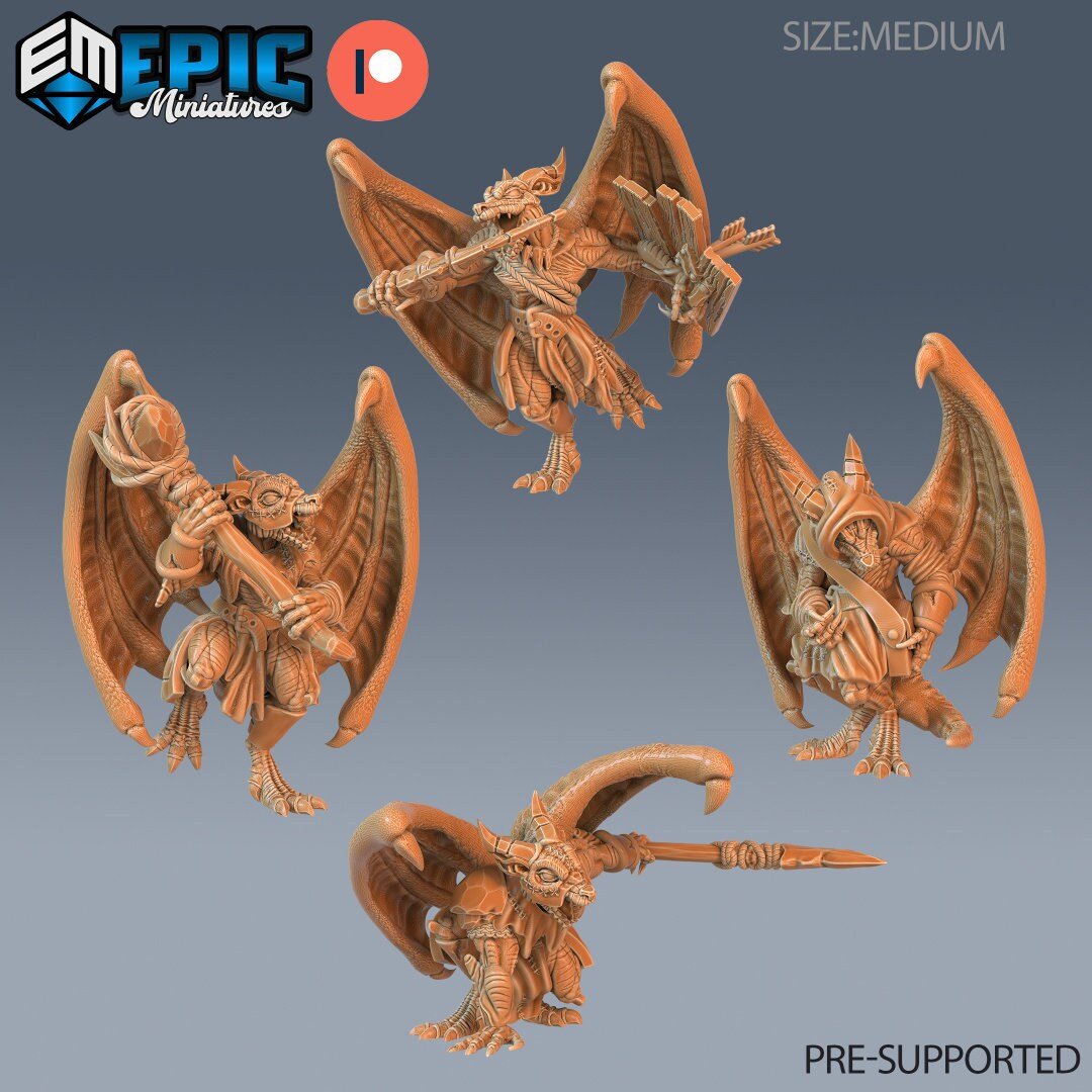 Winged Kobold Miniature | Set of 4 - Tabletop RPG & D&D miniature. Perfect for wargaming & collectors