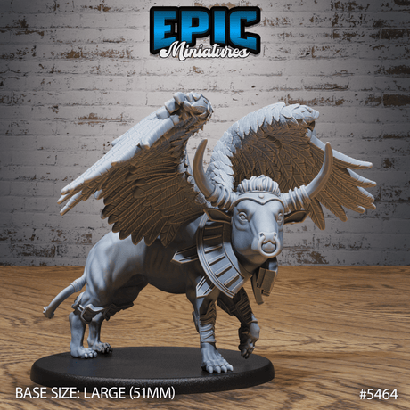Winged Red Bull Beast Miniature | A - Tabletop RPG & D&D miniature. Perfect for wargaming & collectors