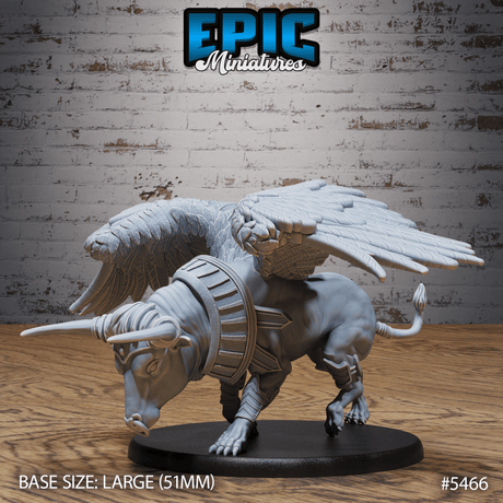 Winged Red Bull Beast Miniature | C - Tabletop RPG & D&D miniature. Perfect for wargaming & collectors
