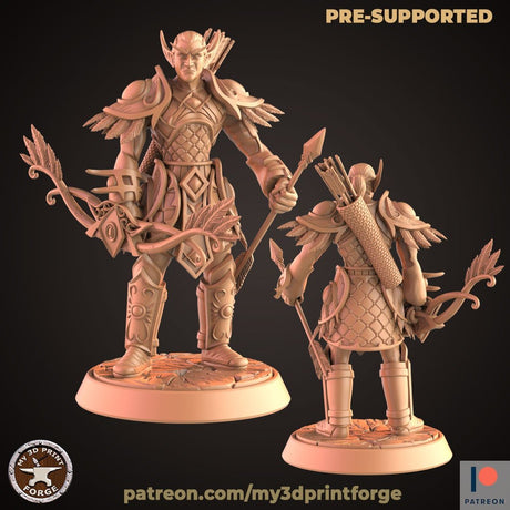 Wood elf Hunter Miniature | Right - Tabletop RPG & D&D miniature. Perfect for wargaming & collectors