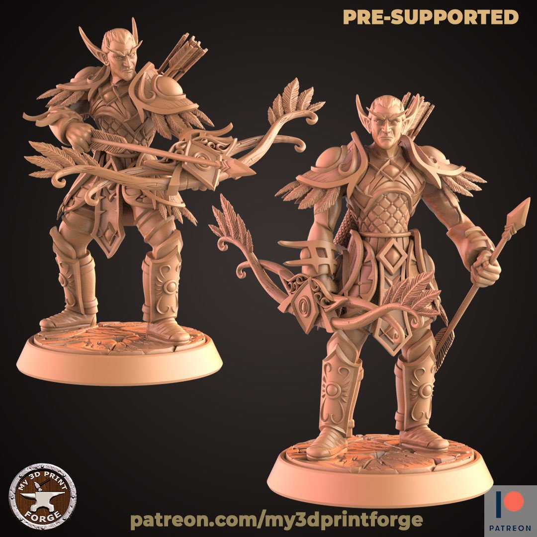 Wood elf Hunter Miniature - Set of 2 - 28mm