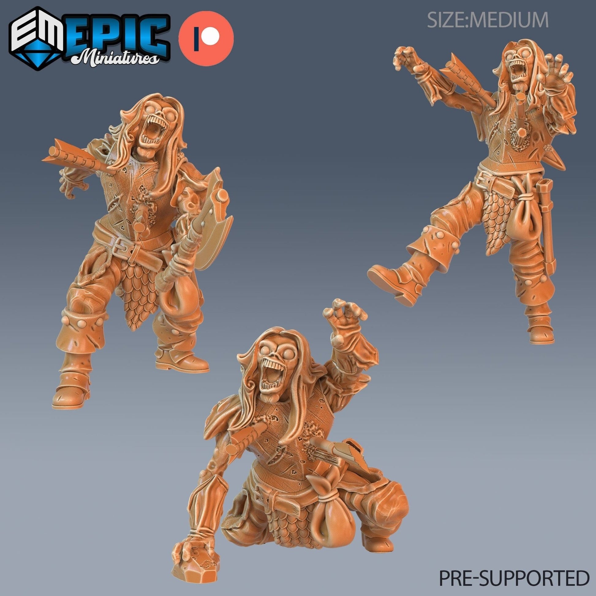 Zombie Warrior Miniature - Set of 3 - 28mm