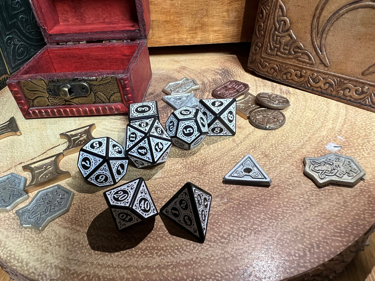 Black And White Solid Sharp Dice, Great For Fantasy Rpgs | - Tabletop RPG & D&D miniature. Perfect for wargaming & collectors