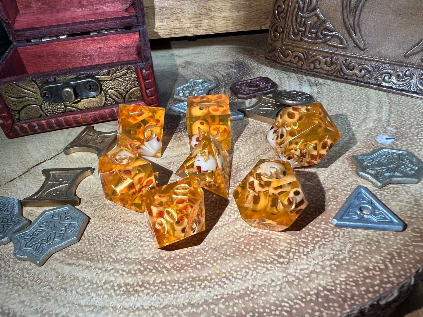 Solid Orange And Skulls Sharp Dice, Epic Addition To Any - 